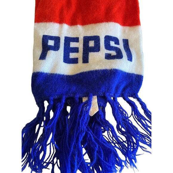 Vintage Pepsi Logo Knit Scarf Retro Red White Blue Fringe - Picture 3 of 5